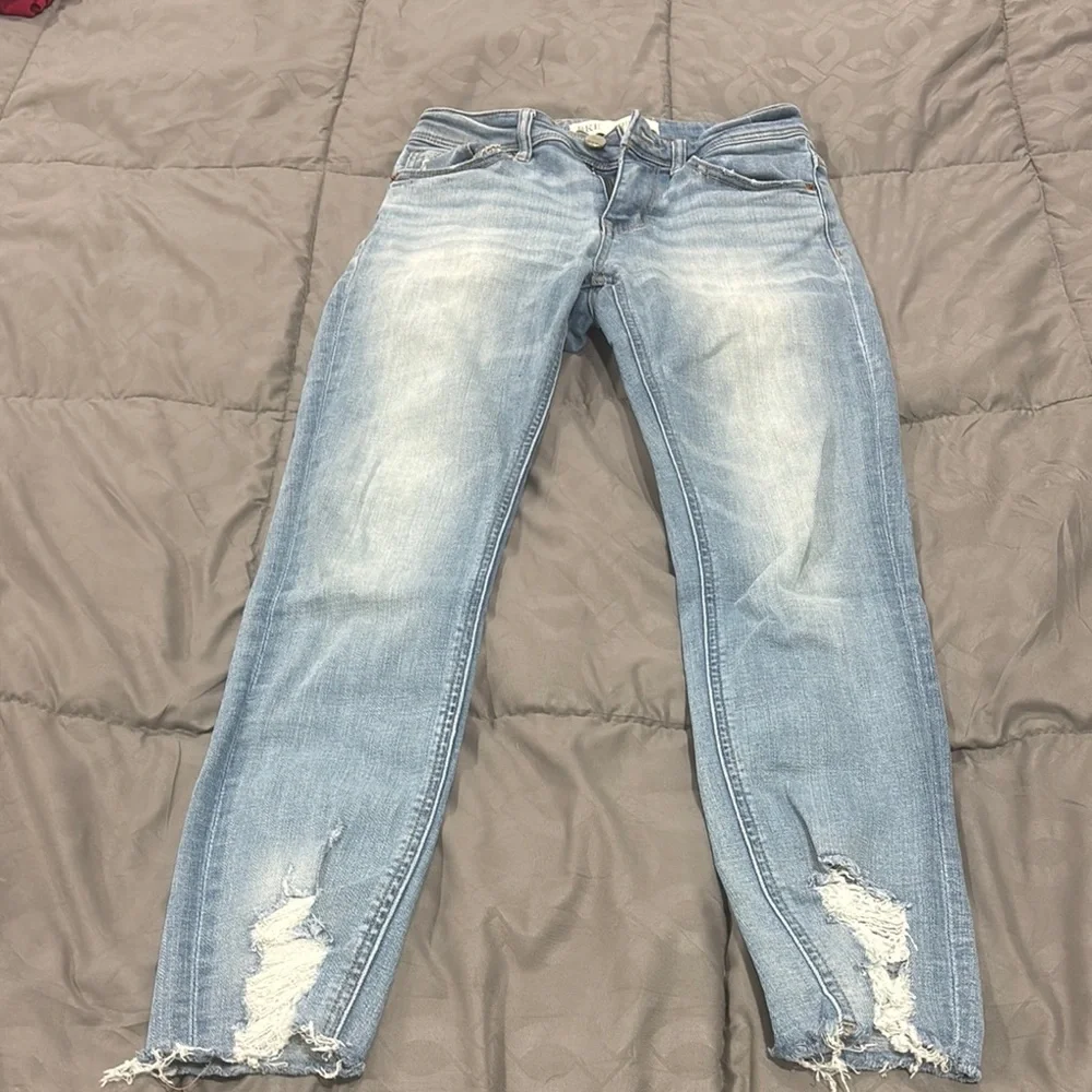 BKE Blue Boyfriend Jeans with Distressed Details - Picture 1 of 5